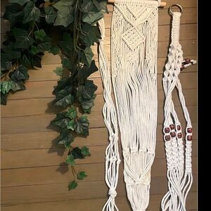 3 Handmade Macramé Wall Hanging Plant Hangers- Cream